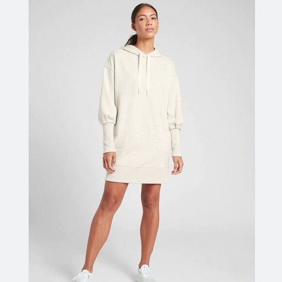 NWOT Athleta Mala Hoodie Dress Light Oatmeal Heather Small TALL - Picture 1 of 9
